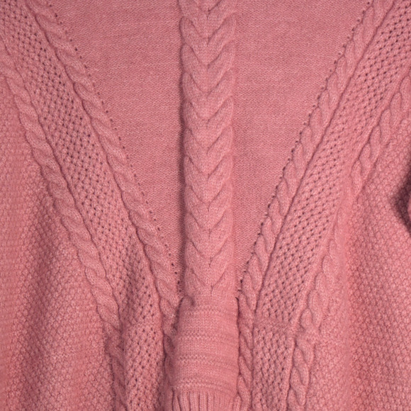 Belle Belldini Knit Sweater Womens Medium Pink Mock Neck Oversized Cable Knit - Picture 4 of 7
